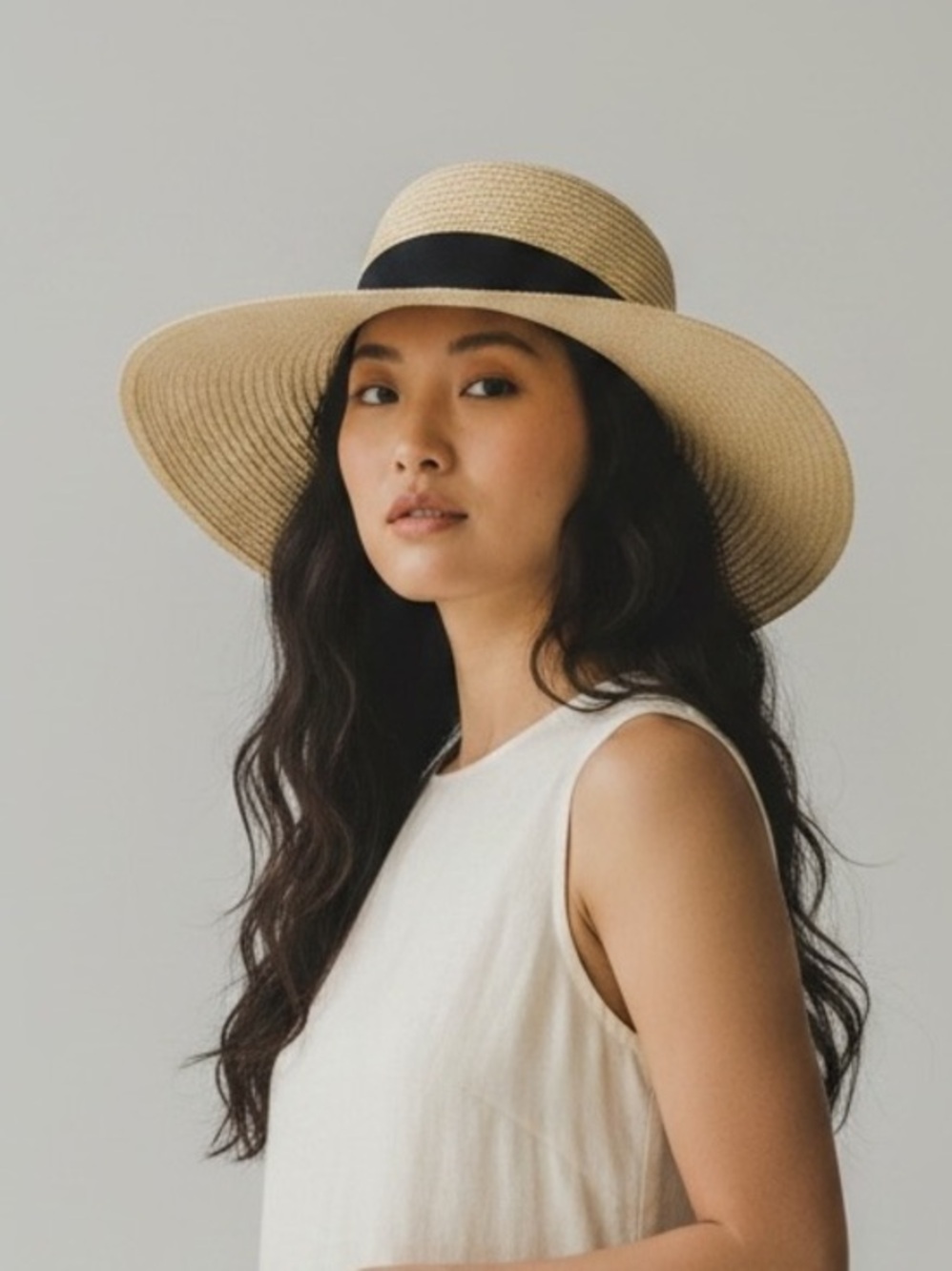 San Diego Hat Company Cream Straw Sun Hat with Black Band